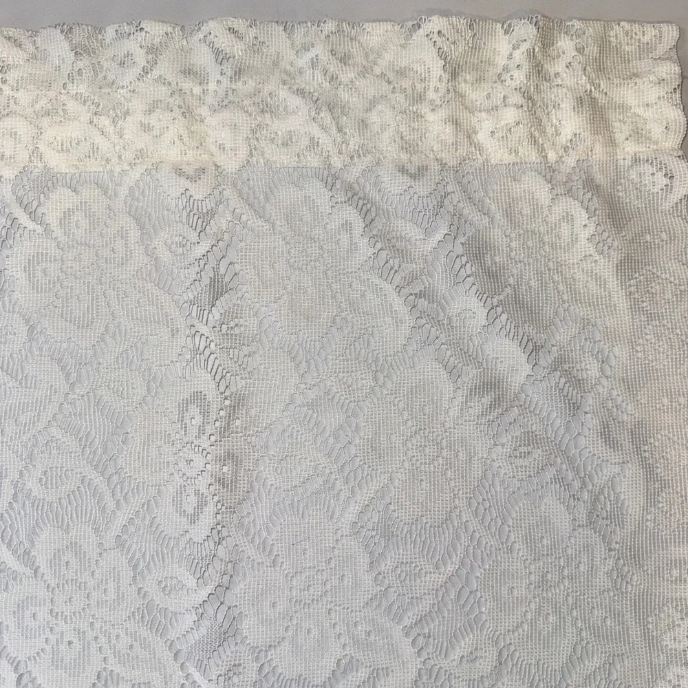 Vintage Floral Lace Ruffle Curtain Panels White 37x62 Rod Pocket Set of 2